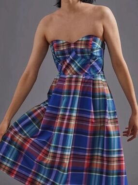 Maeve by Anthropologie Blue Red Green Plaid Sundress